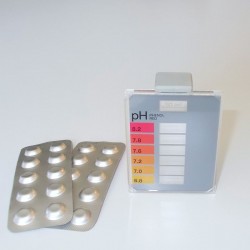 Testkit: Teströhrchen mit Vergleichsskala und 2x 10 Phenolrot-Tabletten.